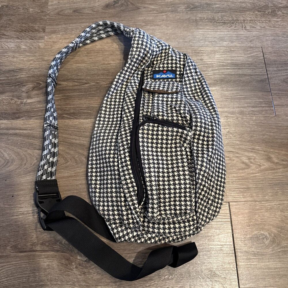 KAVU Rope Bag In Black + White Houndstooth